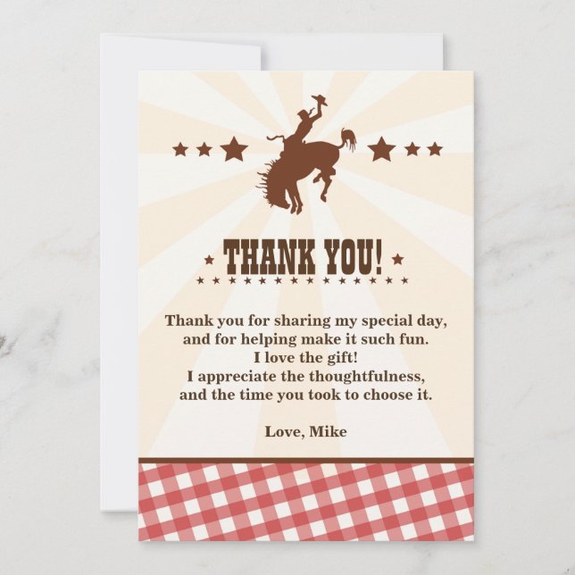 Carte de remerciements d'anniversaire de Cowboy We (Devant)