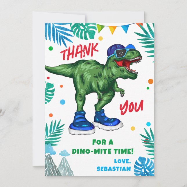 Carte de remerciements d'anniversaire de Dinosaur (Devant)