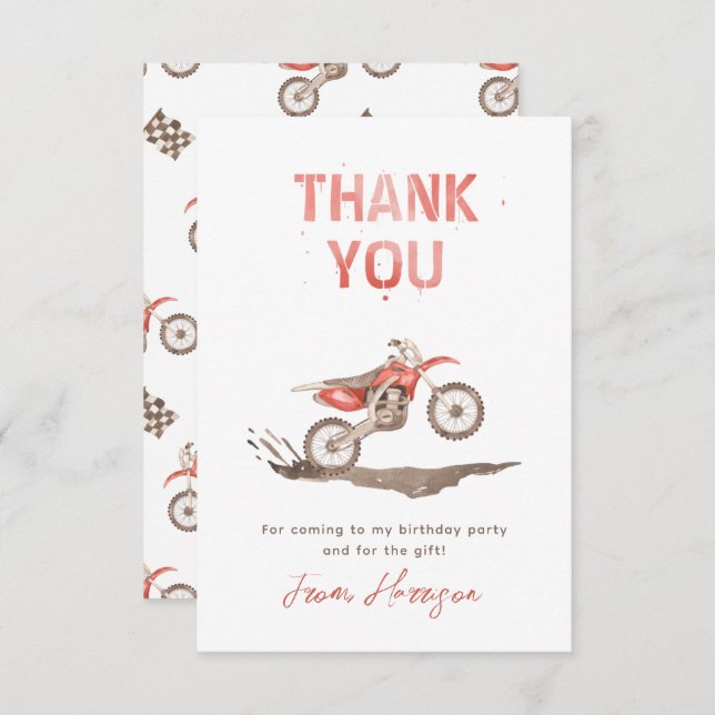 Carte de remerciements d'anniversaire de Dirt Bike (Devant / Derrière)