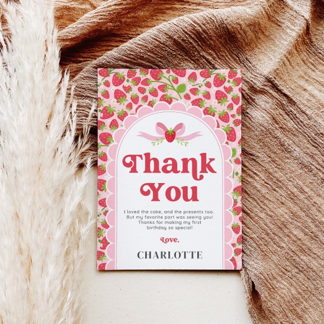 Carte de remerciements d'anniversaire de fraises - (Strawberry Birthday Thank You Card - 5x7)