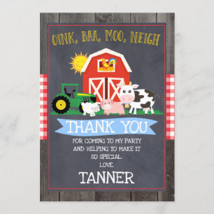 Carte de remerciements D'Anniversaire De La Ferme 