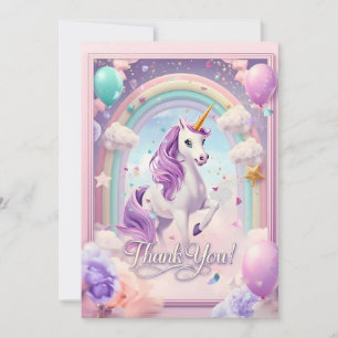 Carte de remerciements d'anniversaire de la licorn