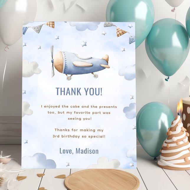 Carte de remerciements d'anniversaire de l'avion V (Créateur téléchargé)