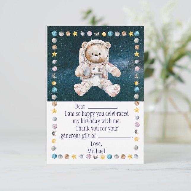 Carte de remerciements d'anniversaire de l'espace  (Debout devant)