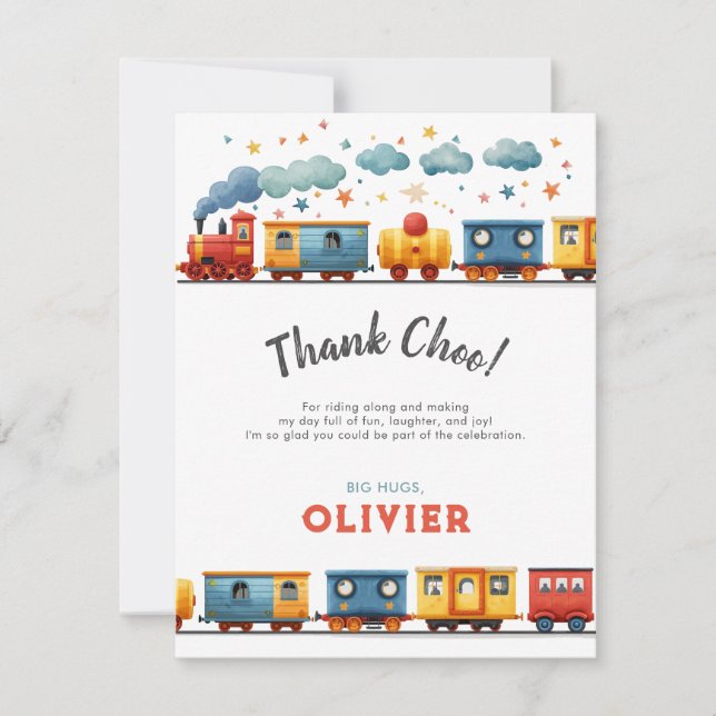 Carte de remerciements d'anniversaire du train (Devant)