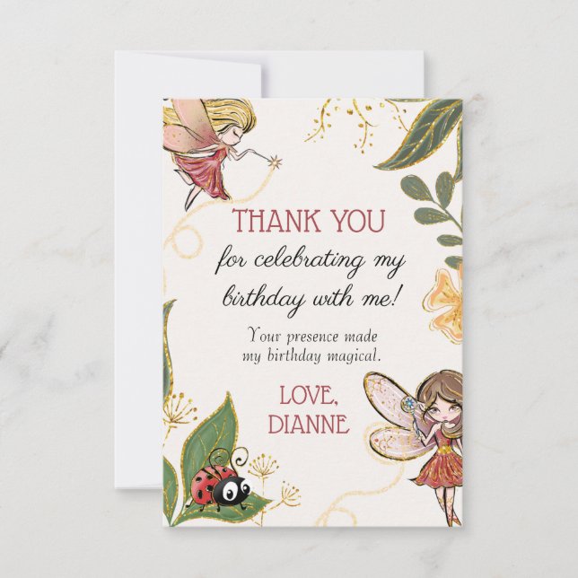 Carte de remerciements d'anniversaire fée magique (Devant)