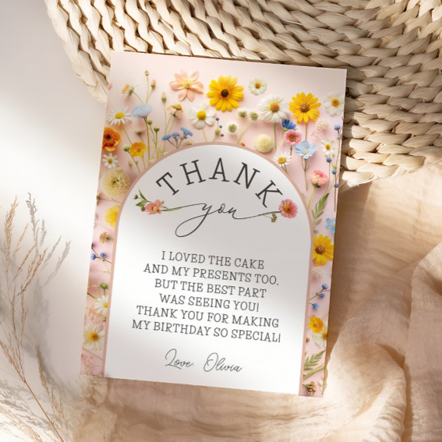 Carte de remerciements d'anniversaire fleur sauvag (Créateur téléchargé)