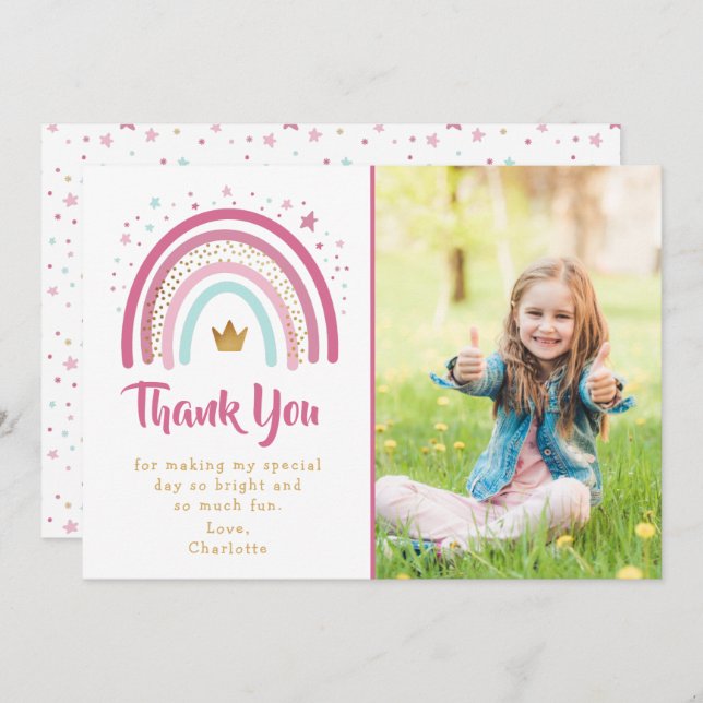 Carte de remerciements d'anniversaire rose arc-en- (Devant / Derrière)