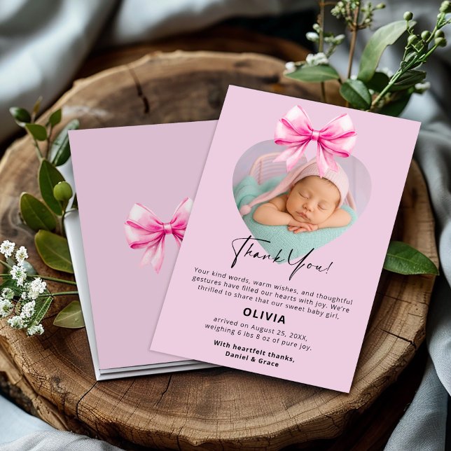 Carte de remerciements d'anniversaire rose avec ph (Créateur téléchargé)