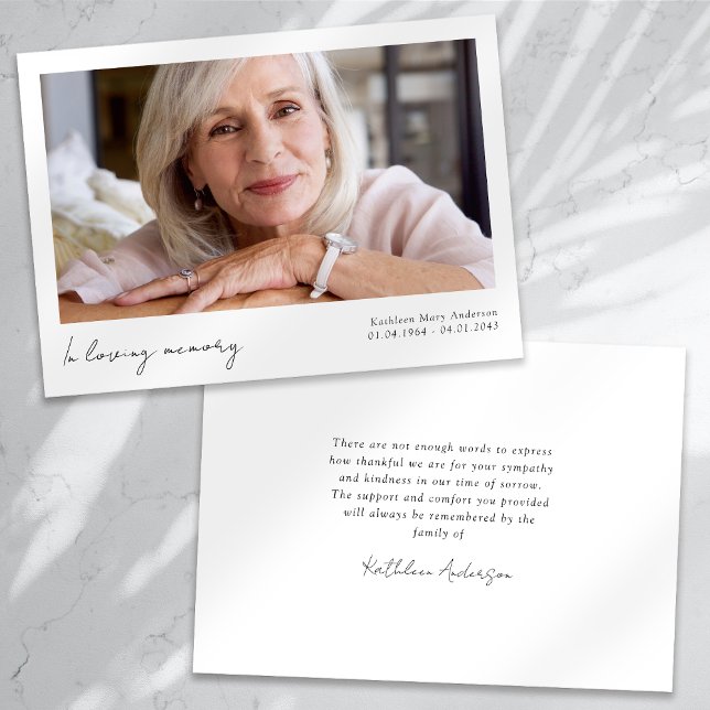 Carte De Remerciements Dans la mémoire aimée Photo funérailles (Créateur téléchargé)