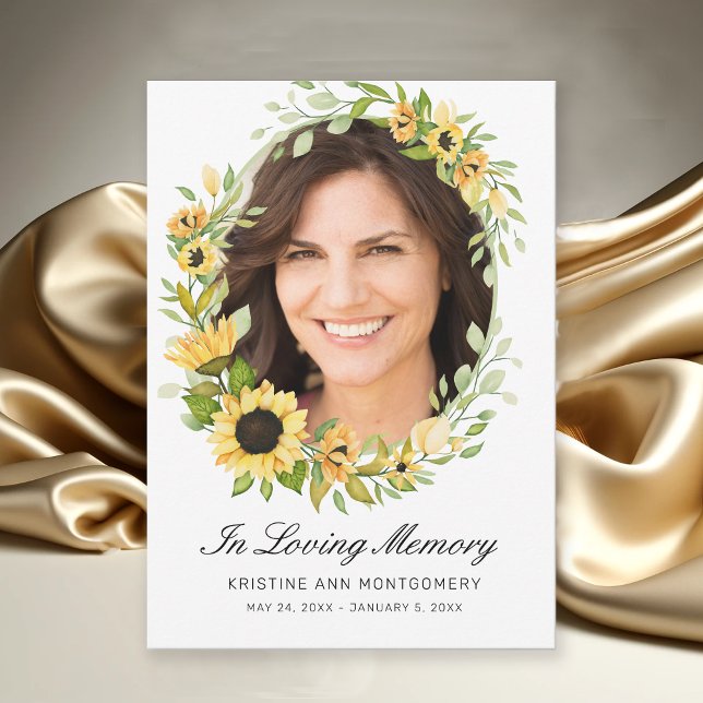 Carte De Remerciements dans Love Memory Sunflower noir Script photo (Modern Yellow Sunflowers Floral Photo Memorial Funeral Thank You Card.)