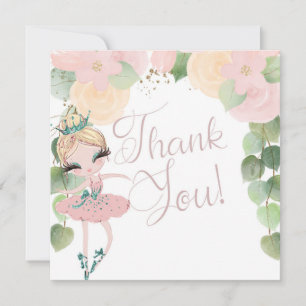 CARTE DE REMERCIEMENTS DANSE ET TWIRL  ANNIVERSAIRE DE BALLERINA  FLORALE