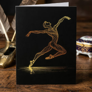 Carte De Remerciements Danseuse de ballet d'art en ligne dorée Illustrati