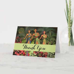 Carte De Remerciements Danseuses Hula Vintage Hawaï Rétro Arbre Tiki Palm