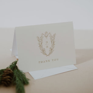 Carte De Remerciements DAPHNE Plier Crème Minimale Or Simple Mariage