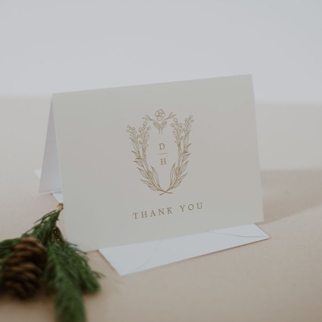 Carte De Remerciements DAPHNE Plier Crème Minimale Or Simple Mariage (DAPHNE Folded Minimal Cream Gold Simple Wedding Thank You Card)