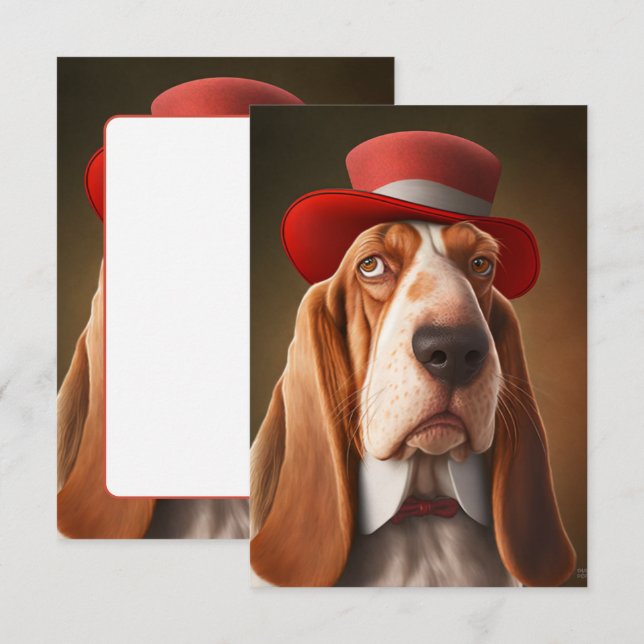Carte De Remerciements Dapper Basset Hound avec Casquette rouge (Devant / Derrière)