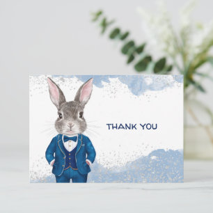 Carte De Remerciements Dapper Boy Bunny en costume bleu et Cravate de cab