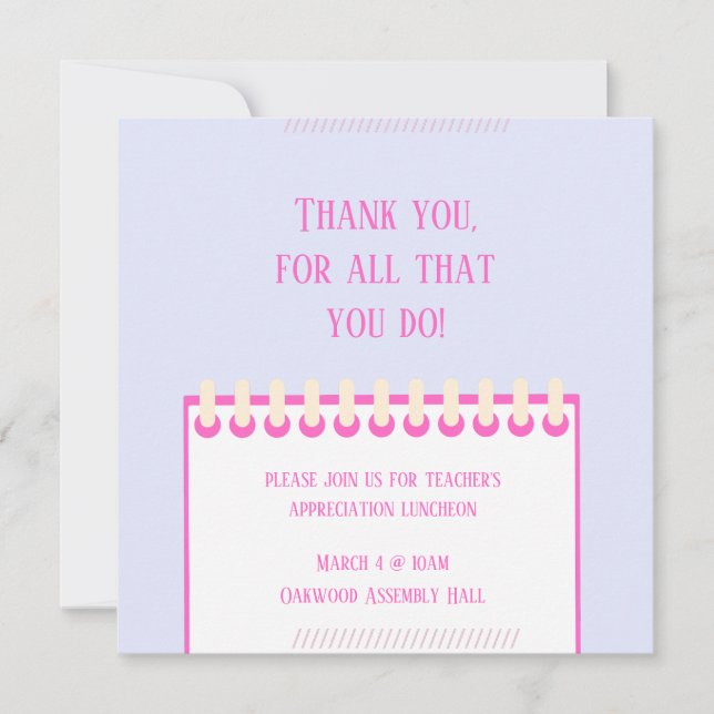 Carte de remerciements d'appréciation de l'enseign (Devant)