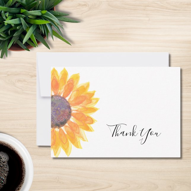 Carte de remerciements d'aquarelle de tournesol (Créateur téléchargé)