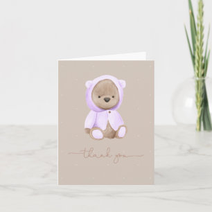 Carte de remerciements d'aquarelle Lavender Teddy