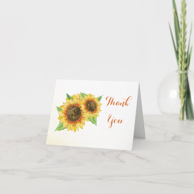 Carte de remerciements d'aquarelle Sunflowers (Devant)