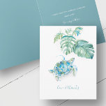 Carte de remerciements d'aquarelle Tropical Blue S<br><div class="desc">Des notes de remerciement tropicales vous permettent d'express votre gratitude dans un style élégant. Avant présente une réplique de ma tortue de mer d'origine aquarelle avec des feuilles de palmiers monstères dans les tons vert et bleu turquoise. Ajoutez votre message personnalisé en lettres manuscrites modernes (illustrées par "amour et remerciements")....</div>