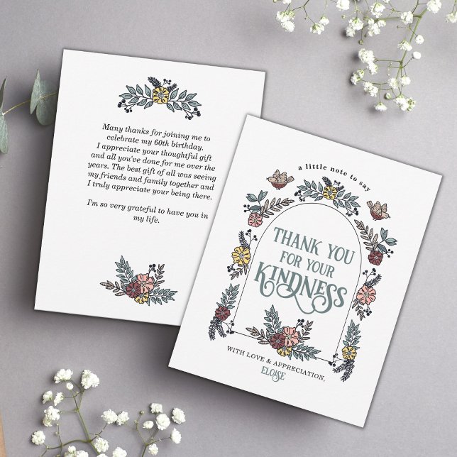 Carte de remerciements d'arche à fleurs d'oiseaux  (Pretty Flower Arch Thank You Card)
