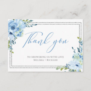 carte de remerciements d'argent floral Boho Blue
