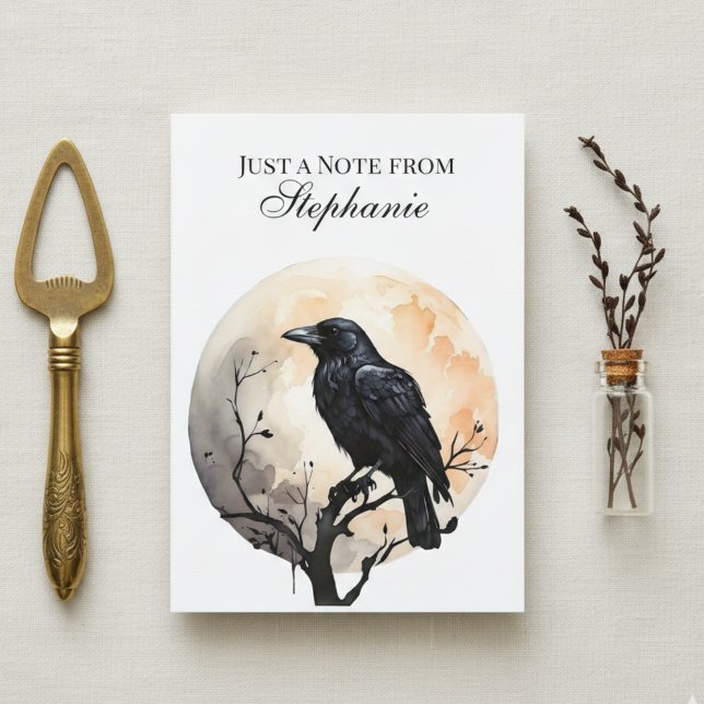 Carte De Remerciements Dark Academia Raven Watercolor (Personalized raven moon note card)