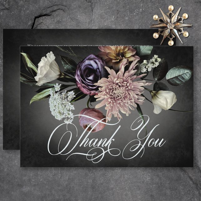 Carte De Remerciements Dark Gothic Mystérieux Muted Floral Blur Mariage (Dark Gothic Mysterious Muted Floral Blur Wedding Thank You Card)