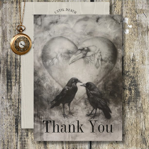 Carte De Remerciements Dark Gothique Noir & Tan Raven Couple Mariage
