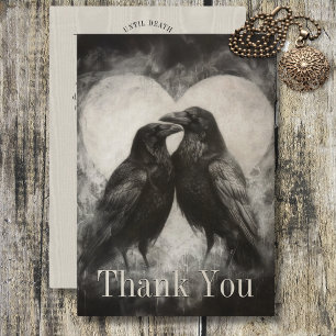 Carte De Remerciements Dark Gothique Noir & Tan Raven Couple Mariage