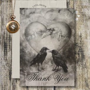Carte De Remerciements Dark Gothique Noir & Tan Raven Mariage de script