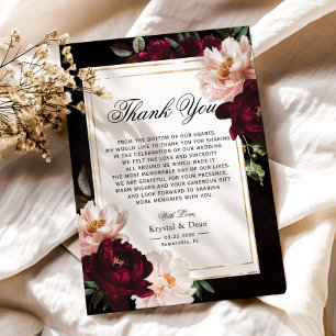 Carte De Remerciements Dark Moody Burgundy Blush Navy Blue Floral Mariage