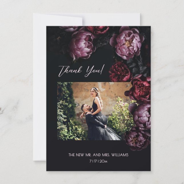 Carte De Remerciements Dark Moody Floral Wedding Thank You (Devant)