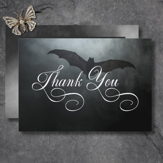Carte De Remerciements Dark Moody Mariage de chauve-souris et de brouilla (Dark Moody Midnight Bat & Fog Wedding Thank You Card)
