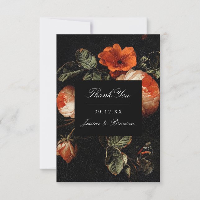 Carte De Remerciements Dark Romantic Floral Rose Master Mariage néerlanda (Devant)