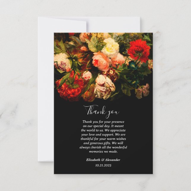 Carte De Remerciements Dark romantic moody elegant floral wedding (Devant)