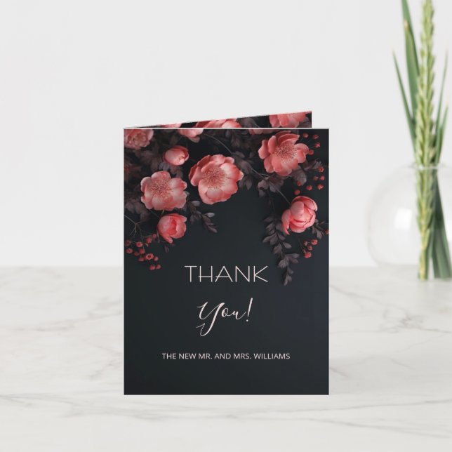 Carte De Remerciements  Dark Romantic Roses |  Wedding Photo Thank You (Devant)