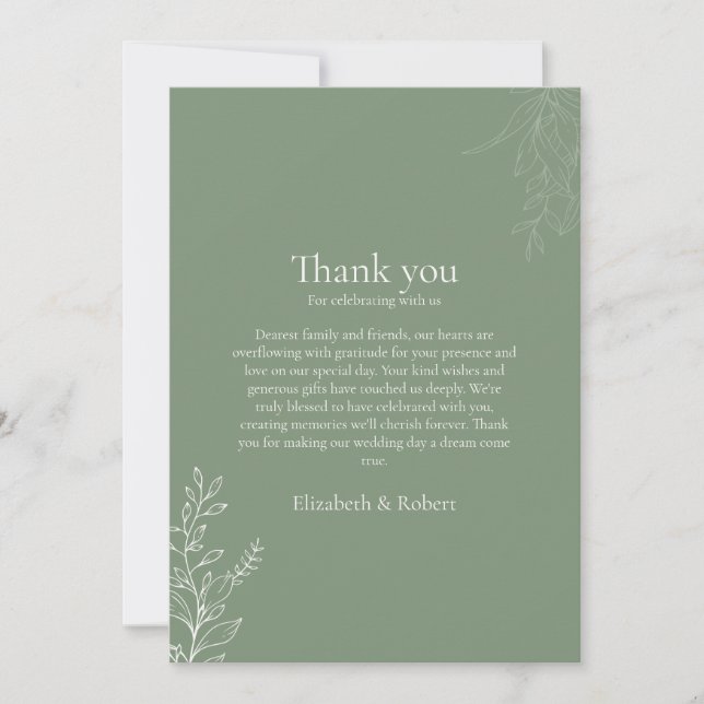Carte De Remerciements Dark Sage Green Botanical Thank You Card (Devant)