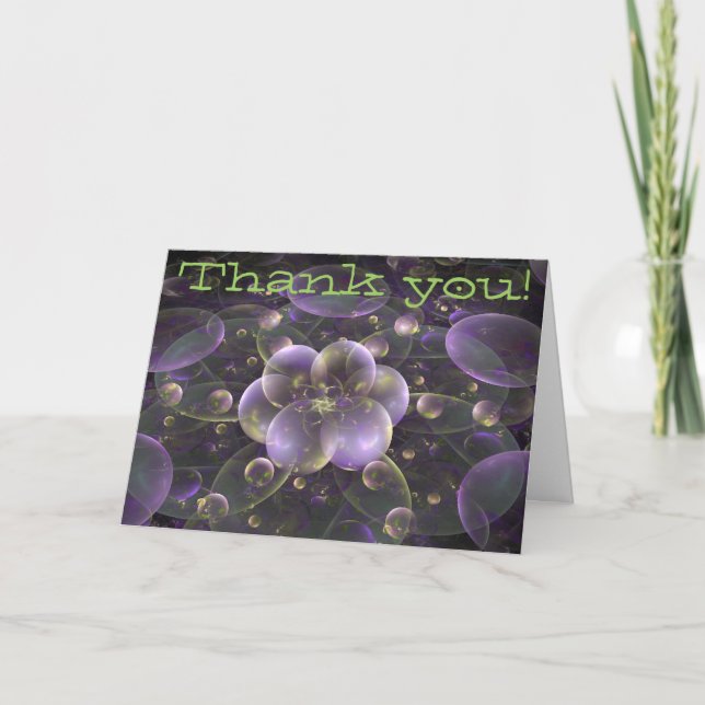 Carte de remerciements d'art fractal violet et ver (Devant)