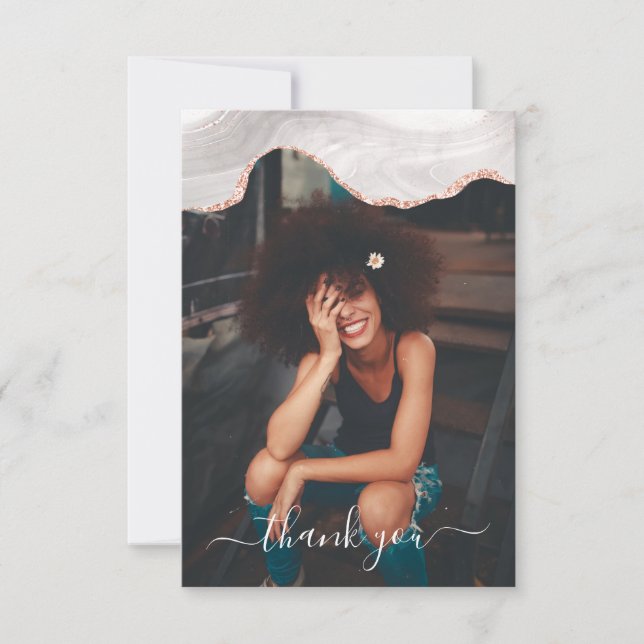 CARTE DE REMERCIEMENTS DC BLANC & OR ROSE NOIR FOGRA AGATE MONOGRAMME (Devant)