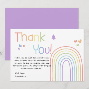 Carte de remerciements de Baby shower arc-en-ciel 