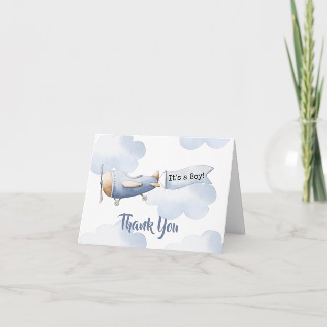 Carte de remerciements de Baby shower avion (Devant)