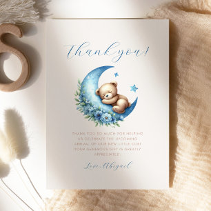 Carte de remerciements de Baby shower Bear Blue Mo