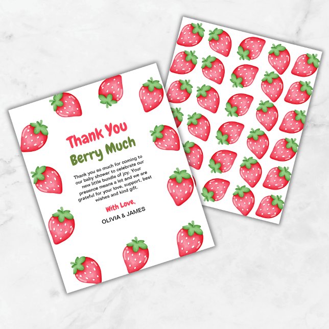 Carte de remerciements de Baby shower Berry Sweet (Berry Sweet Strawberry Baby Shower Thank You Card )