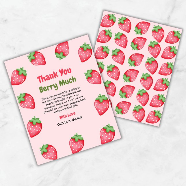 Carte de remerciements de Baby shower Berry Sweet (Berry Sweet Strawberry Baby Shower Thank You Card )