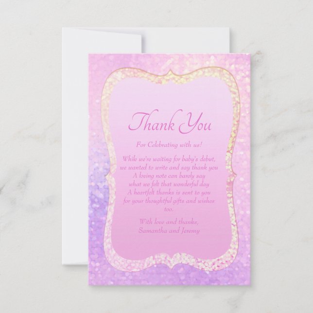 Carte de remerciements de Baby shower blanc rose e (Devant)