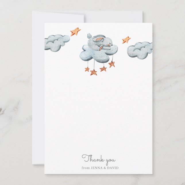 Carte de remerciements de Baby shower bleu Bunny (Devant)